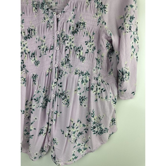 Torrid Crinkle Gauze Smocked Button-Front Top Floral Pink Womens Plus Size 2 2X - Picture 5 of 12